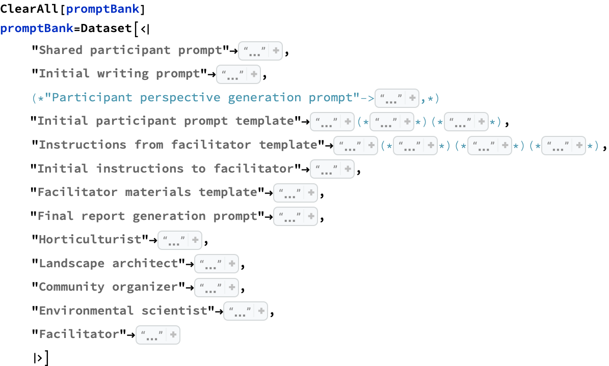 Definition of a dataset of project prompts