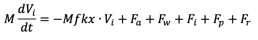 figure 2: M*(dV_i/dt) = -M*f*k*x*V_i+F_a+F_w+F_i+F_p+F+r